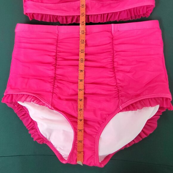 Torrid pink two-piece swimsuit bikini with ruffles high waist size 0 or 10 EUC - Picture 11 of 13